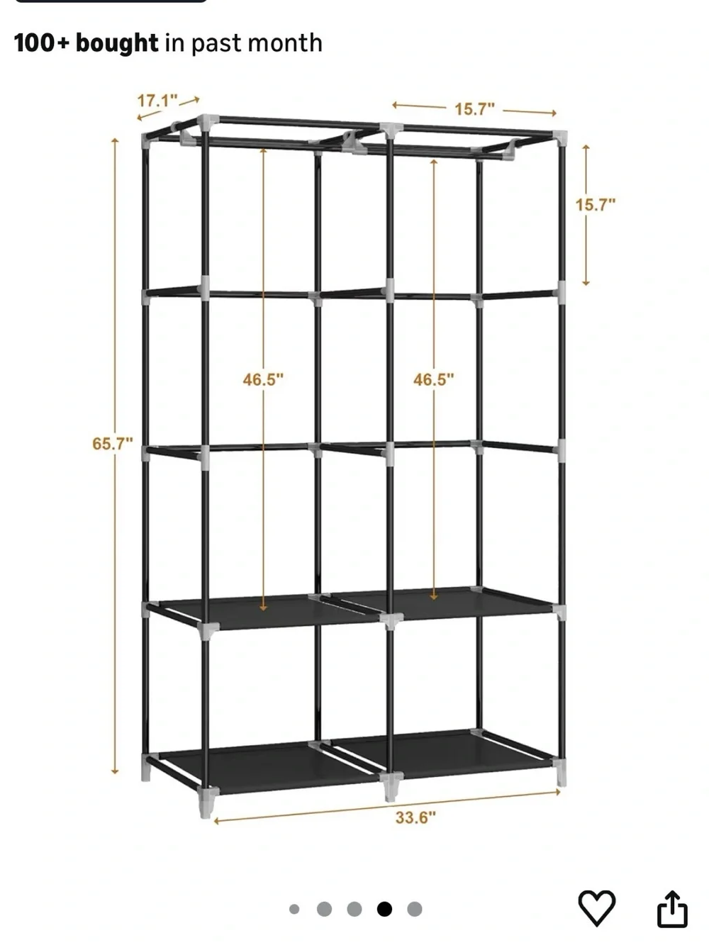 Portable Black Fabric Wardrobe Organizer